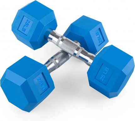 Hex Rubber Dumbbell Set of 2 - 5LB to 50LB Anti-Slip Weights with PVC Coating for Home Gym